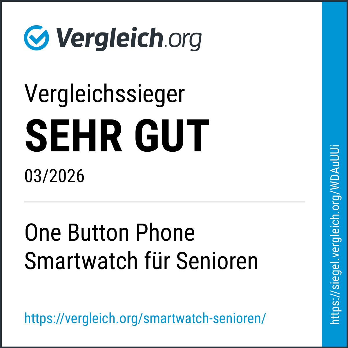 Vergleich.org Auszeichnung: Vergleichssieger, SEHR GUT, 03/2026